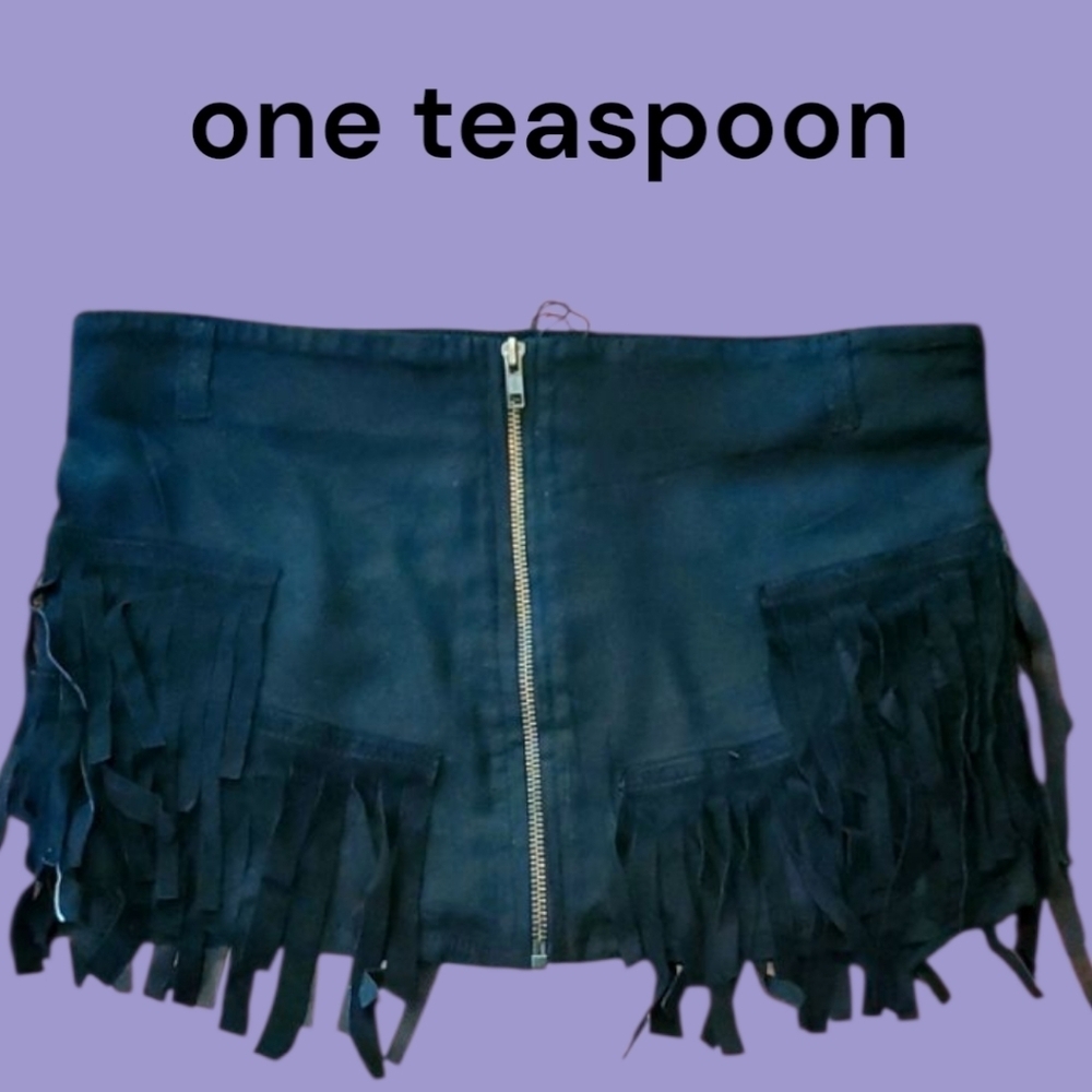 Revolve One Teaspoon Black Suede Fringe Mini Skirt. Size Small.